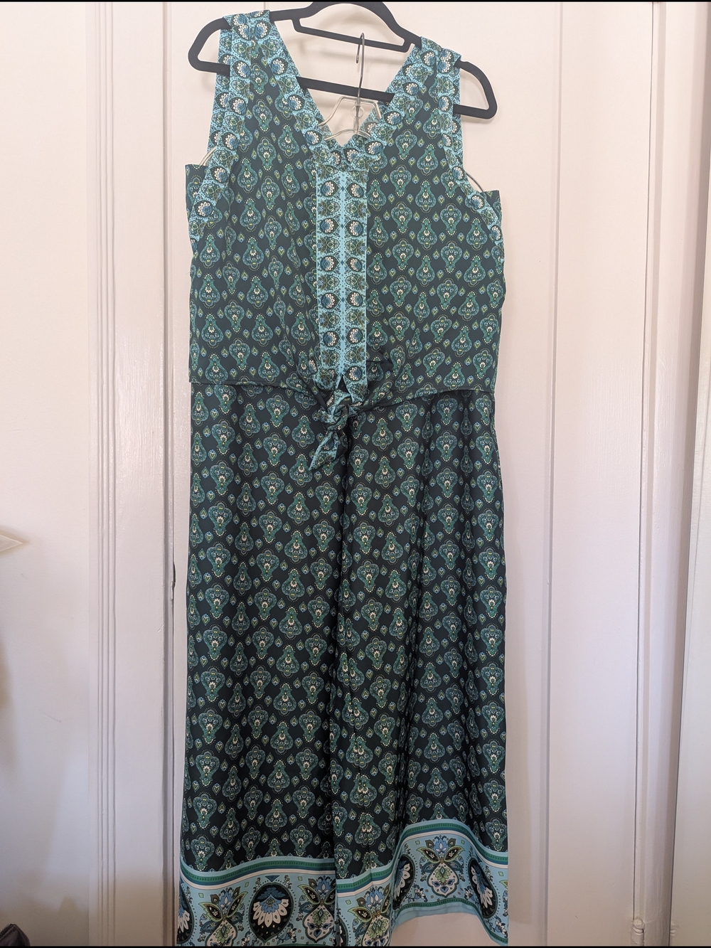 LOFT Teal Print Coordinates Crop Top Wide Leg Pants Pull On Resort Outfit L
